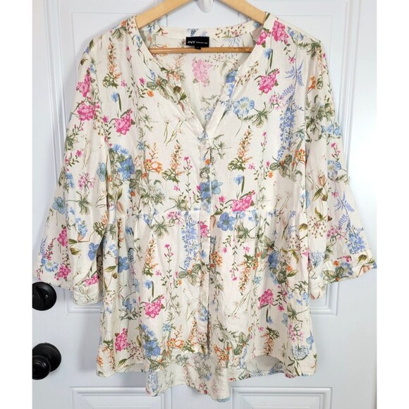Jones New York Plus Size Linen Blend Floral Top Size 1X - Picture 1 of 8